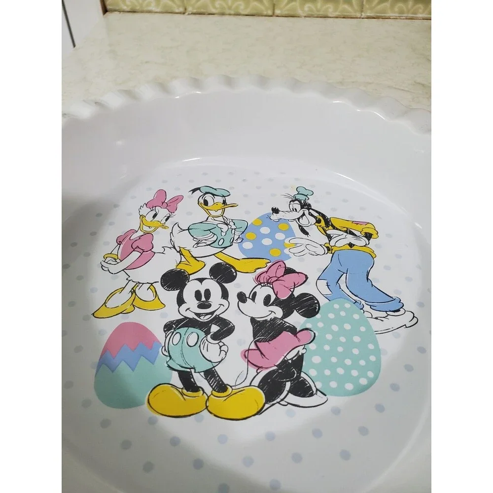 Disney Mickey & Minnie Mouse Happy Easter Ruffled Pie Plate Dish Ceramic